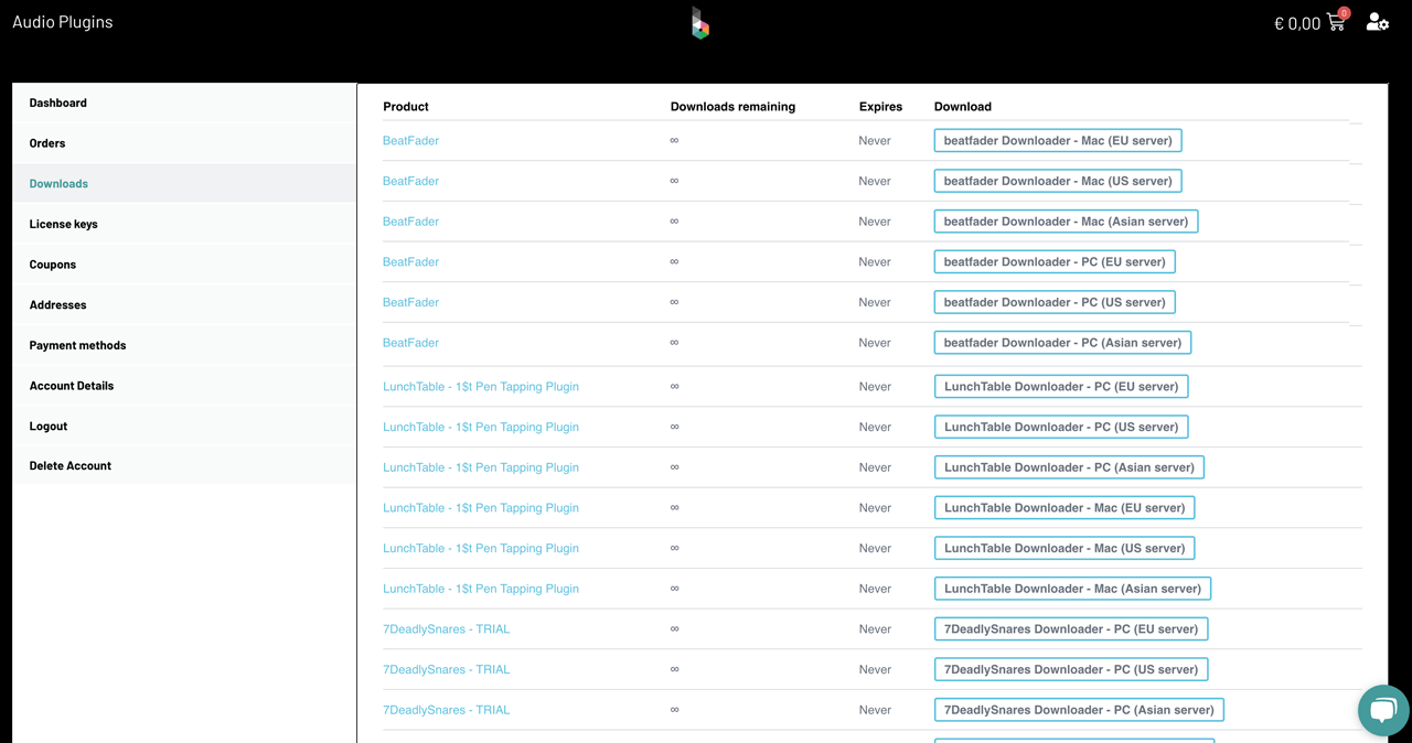 beatfader download links in Your Account in BEATSURFING vst website.