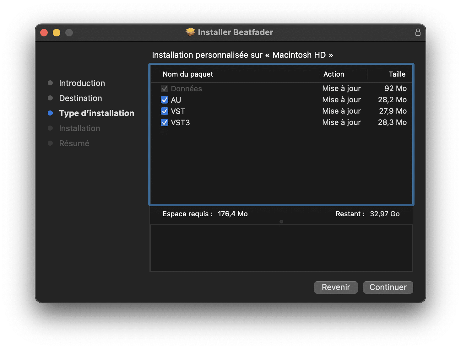 Screen of the Installation process of the beatfader on mac - step 3