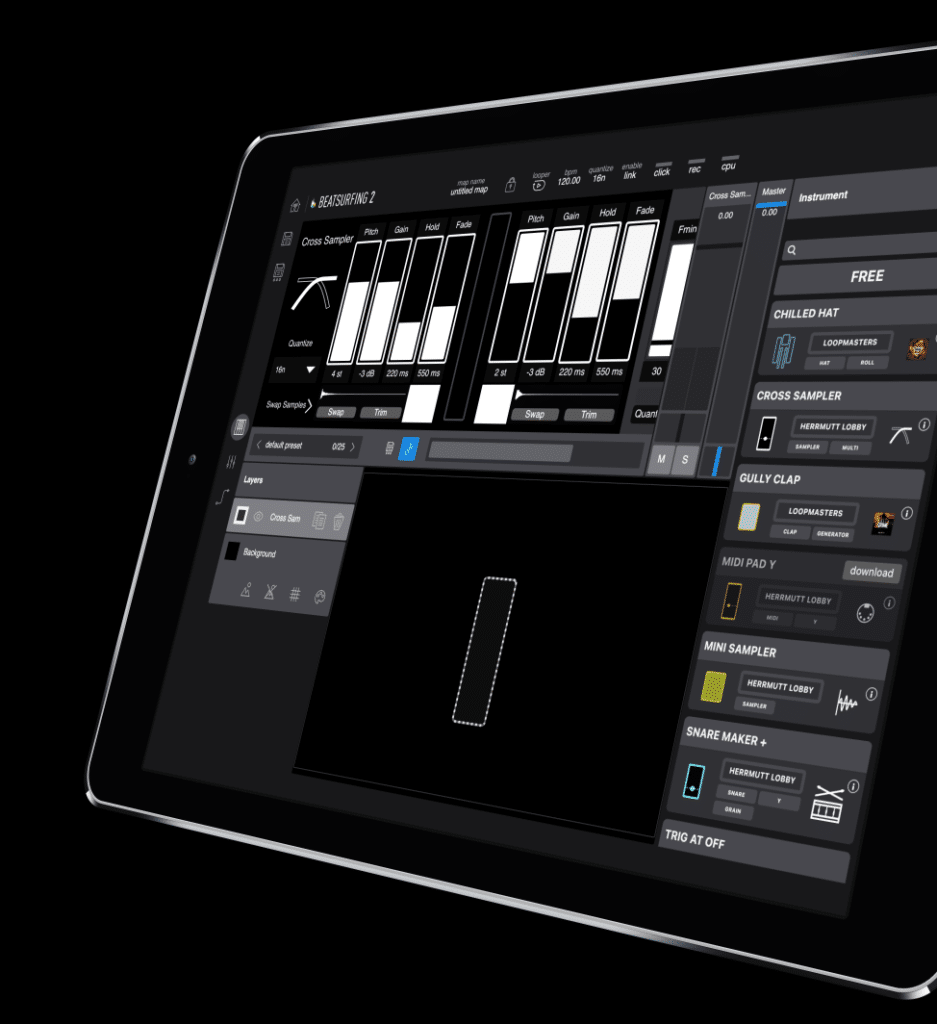 Cross Sampler instrument in BEATSURFING iPad app