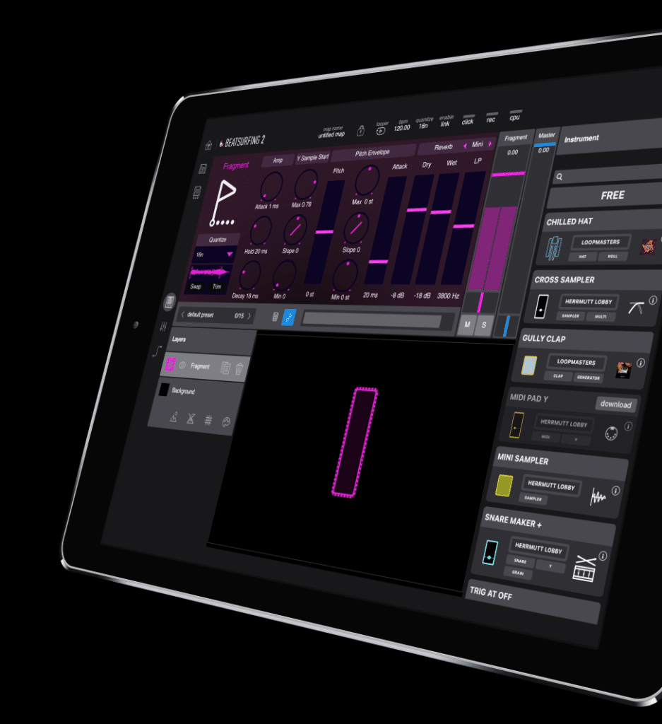 Fragment instrument in BEATSURFING iPad app