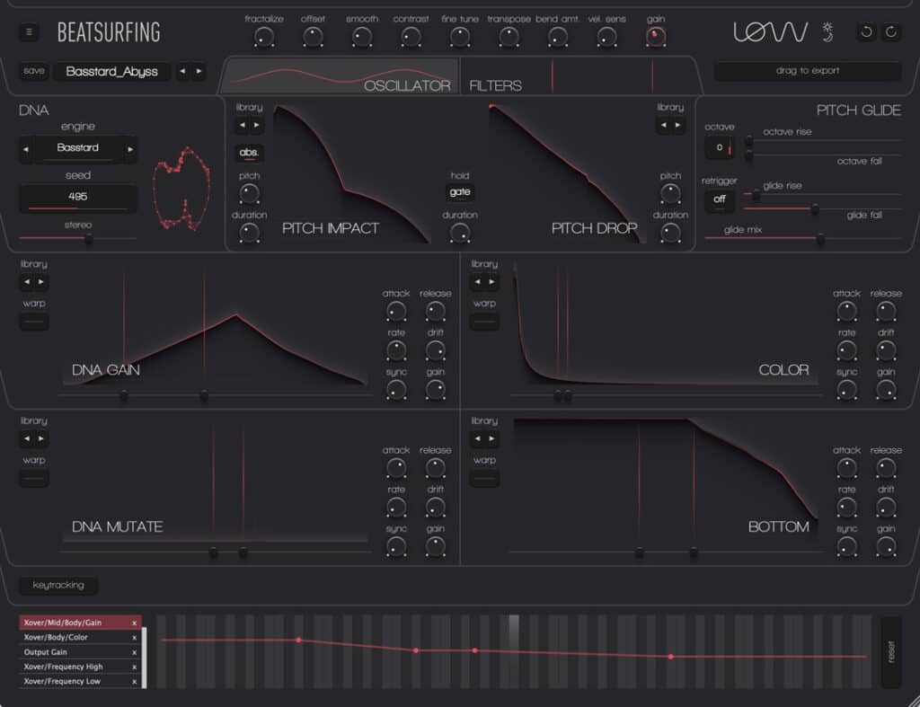Interfaz del plugin LØW, tema oscuro