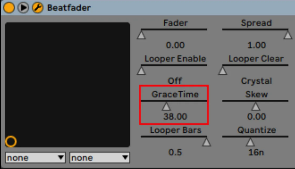 beatfader's parameter list in Ableton Live with the GraceTime parameter highlighted