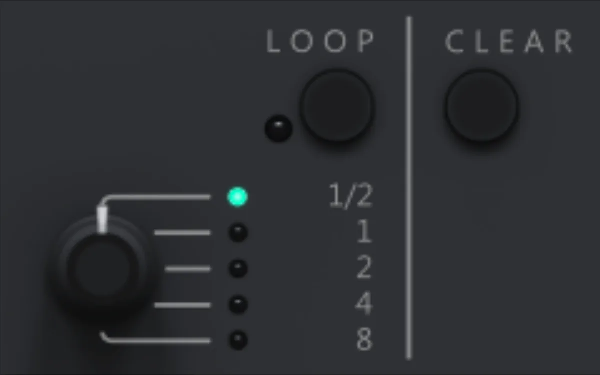 Loop and Clear buttons with the loop length selector: 1/2, 1, 2, 4, 8 bars
