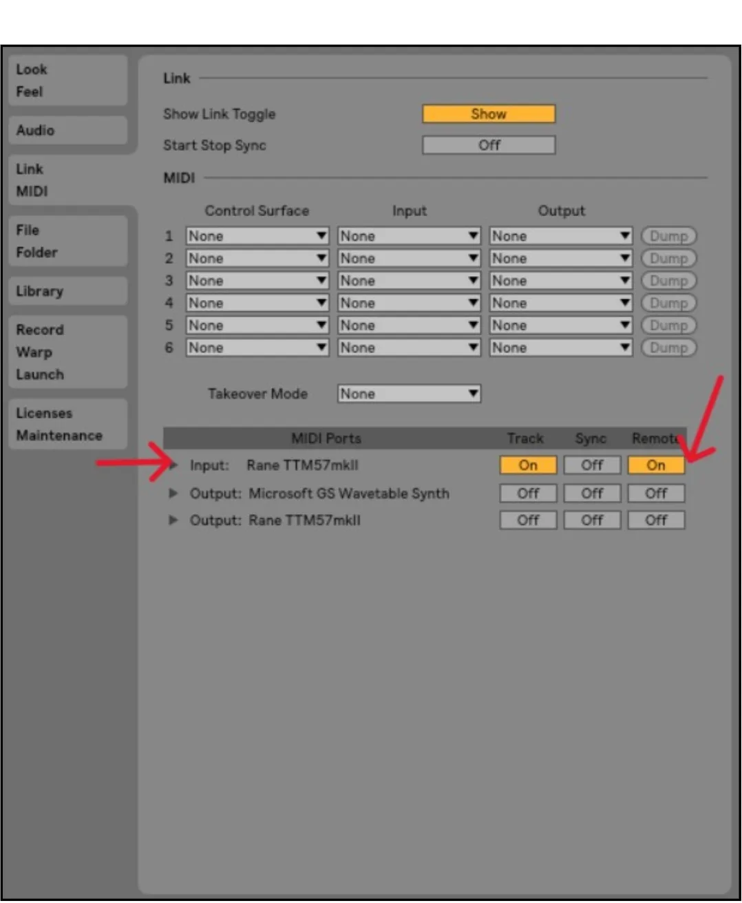 Ableton Live MIDI preferences with Remote enabled for the controller input