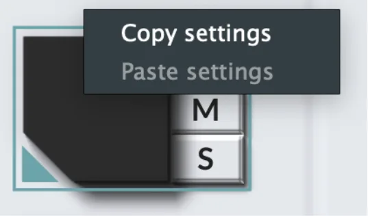 Right-click menu on a pad with Copy settings and Paste settings