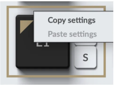 Pad right-click menu with Copy settings and Paste settings
