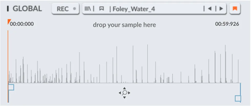 Timeline zone reading “drop your sample here” with a loaded waveform