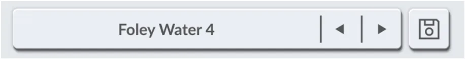 Preset bar with preset name, previous/next arrows and save button